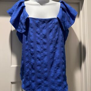 Cupio royal blue flutter sleeve Blouse sz Large NWT